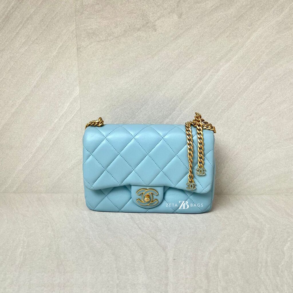 Chanel Mini Enamel Pending CC Lambskin Light Blue GHW