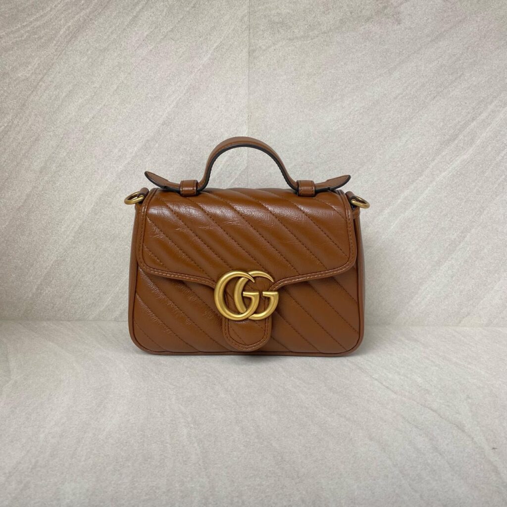 Gucci Mini Marmont Top Handle  Geometric Caramel GHW