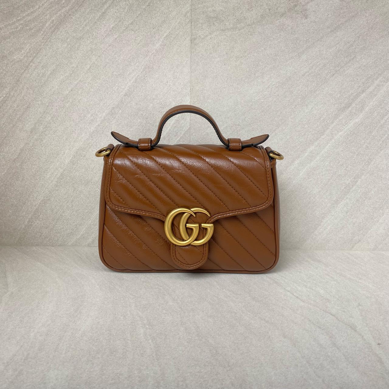 Gucci Mini Marmont Top Handle  Geometric Caramel GHW