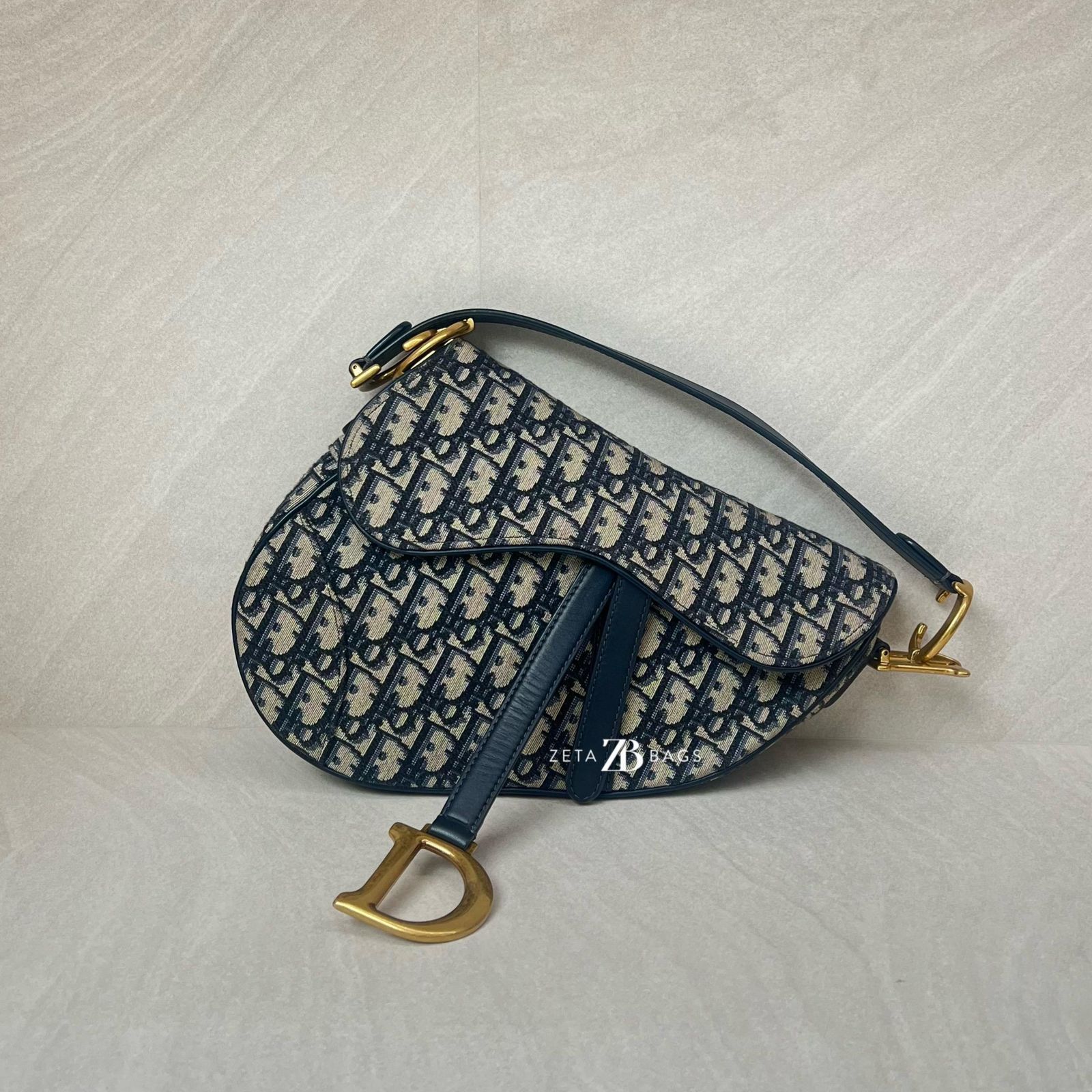 Dior Saddle Medium Canvas Blue Oblique GHW