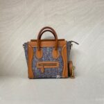 Celine Nano Luggage Canvas Navy Leather Tan GHW
