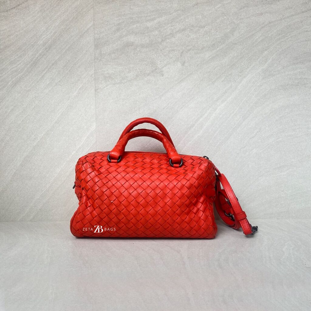 Bottega Veneta Mini Boston Intrecciato Red Orange BHW