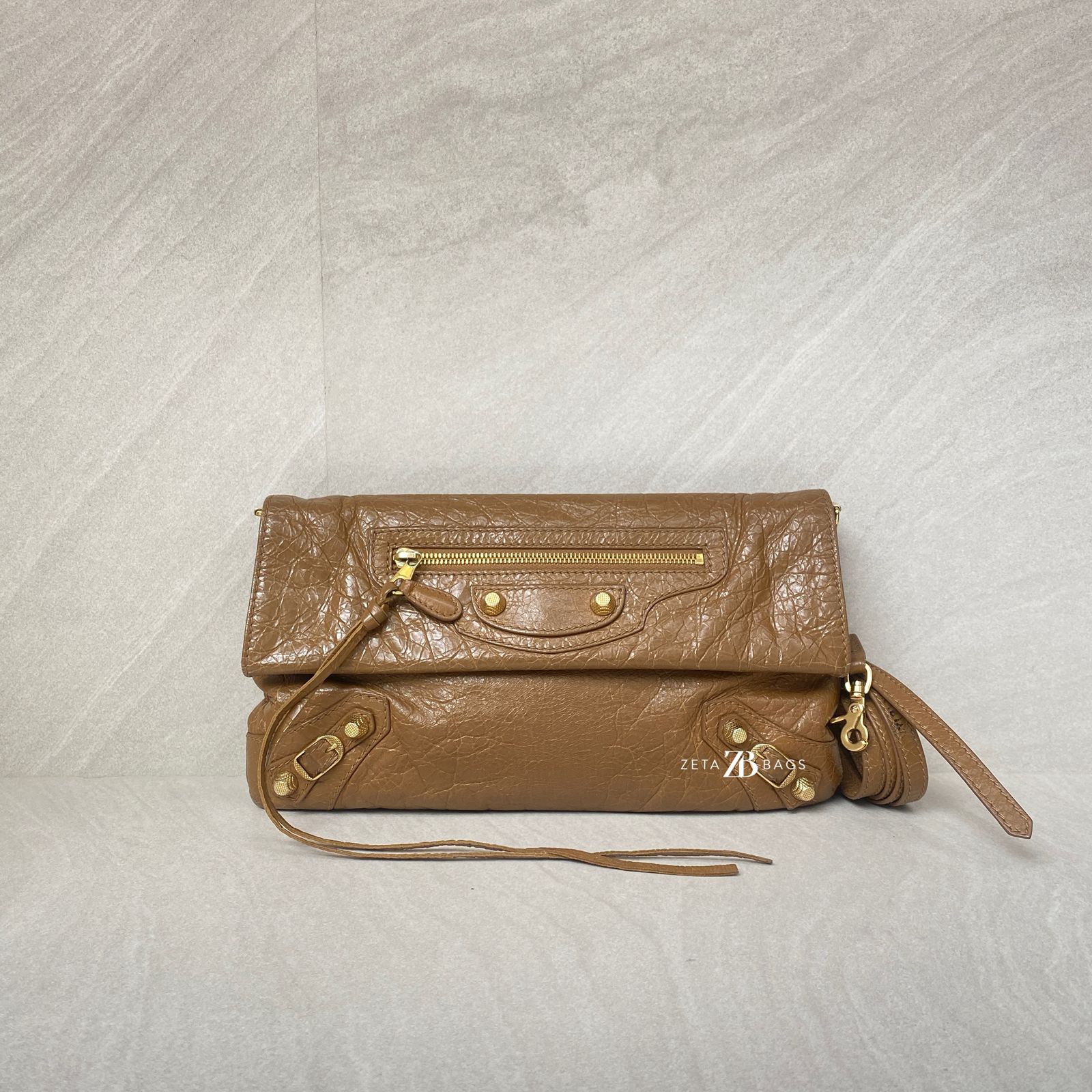 Balenciaga Giant Envelope Clutch Agneau Caramel GHW