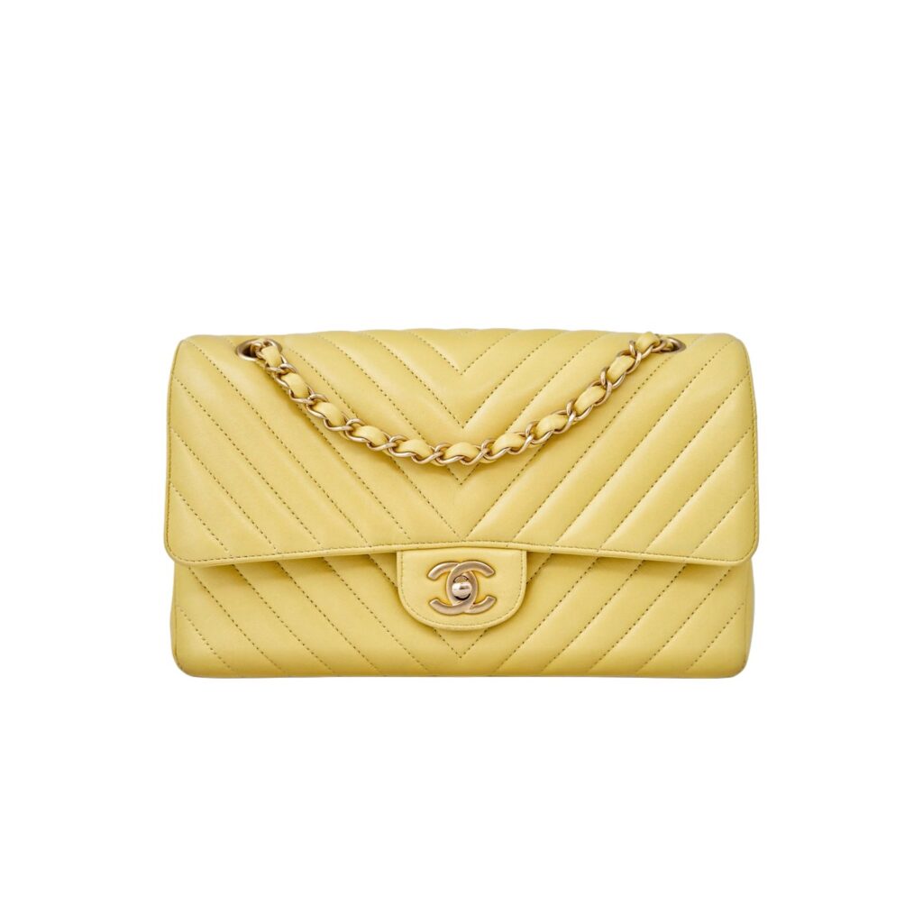Chanel Medium Classic Chevron Yellow Lambskin GHW