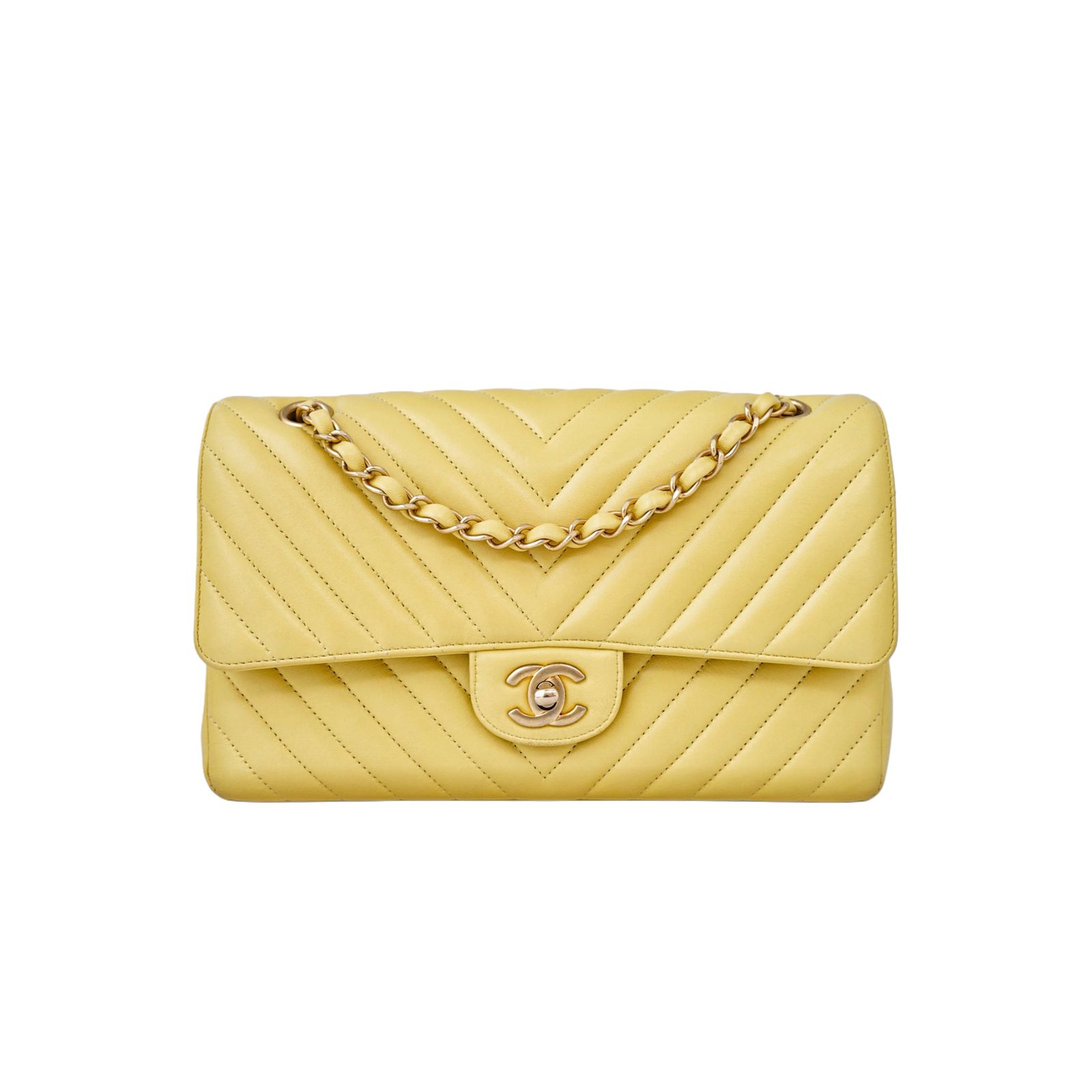 Chanel Medium Classic Chevron Yellow Lambskin GHW