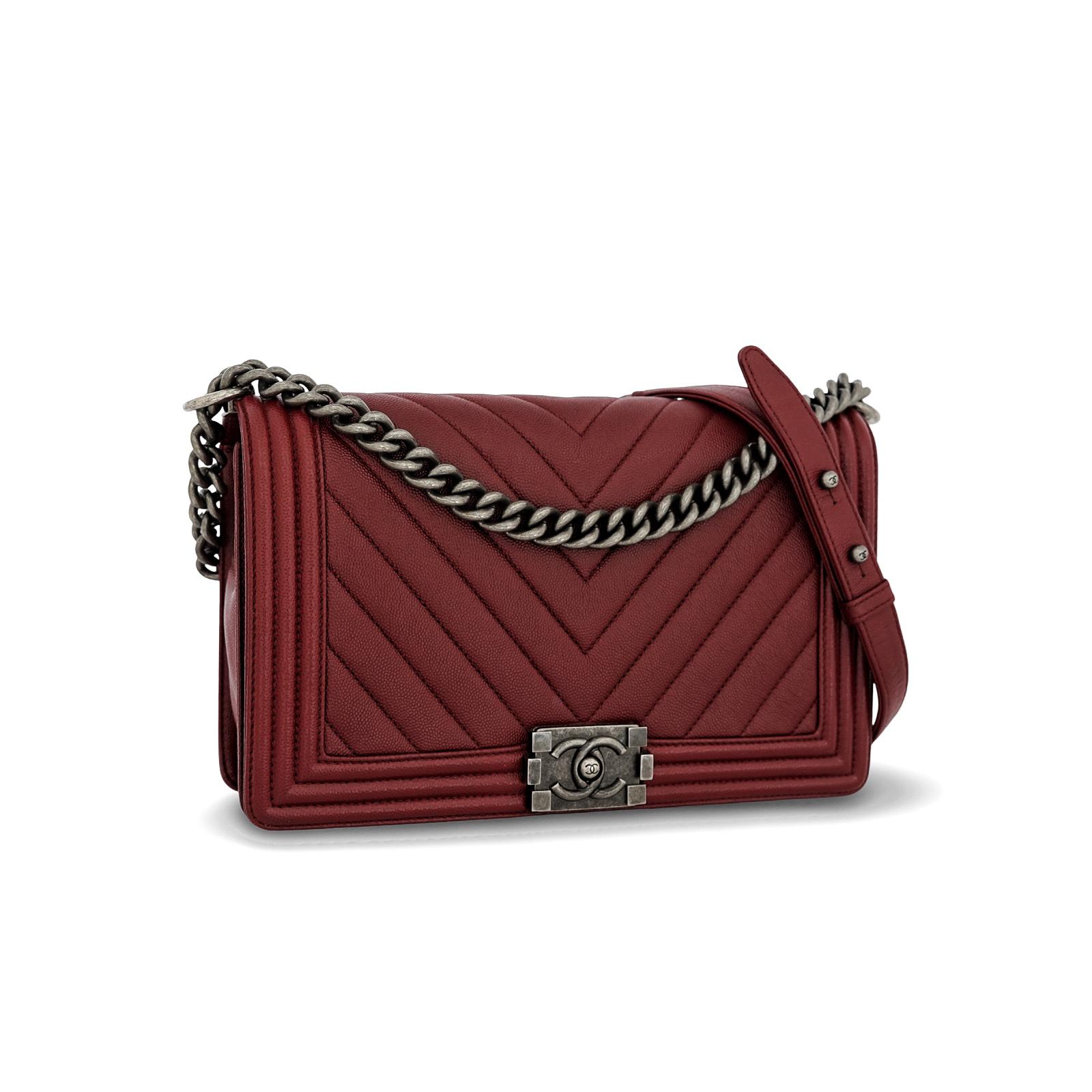 Chanel Boy 28 Caviar Red Chevron RHW