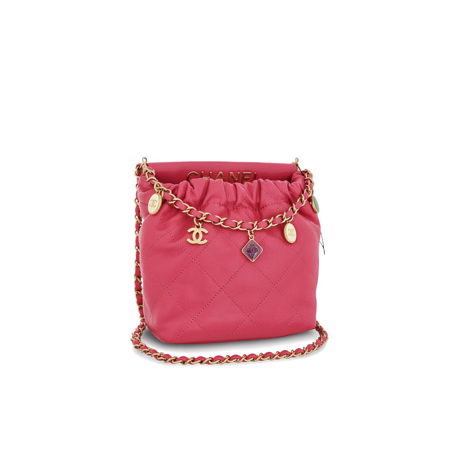 Chanel Small Bucket Chain Lambskin Pink Fuchsia GHW