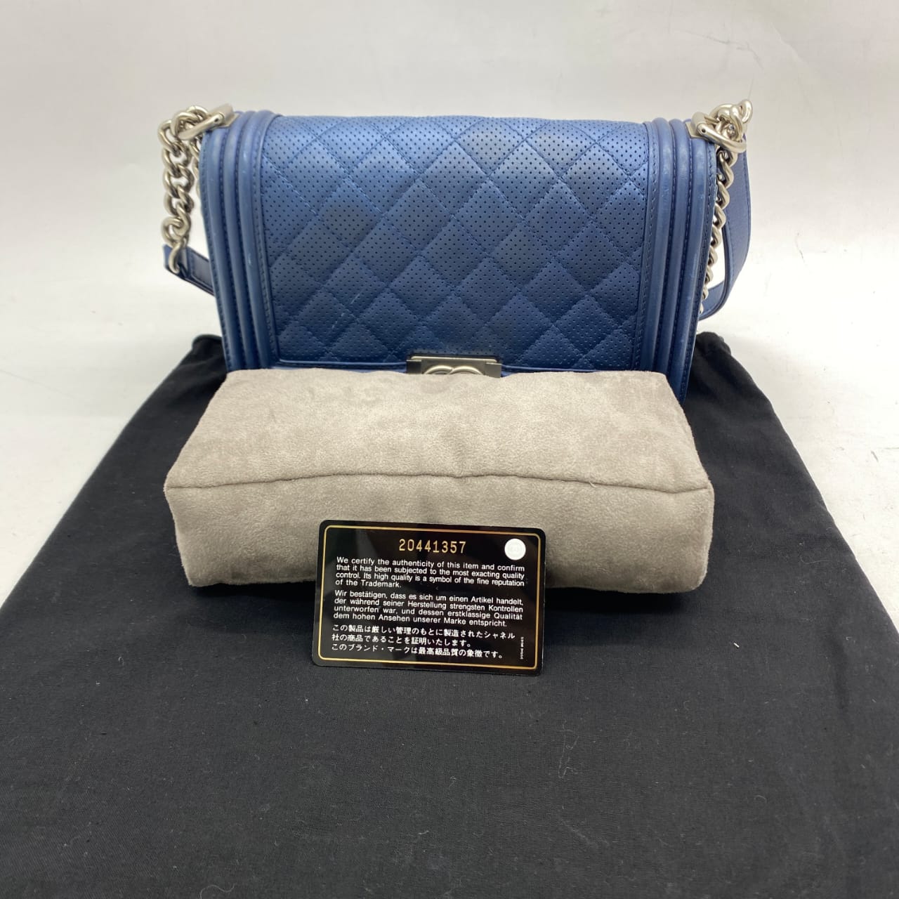 Chanel Boy Medium Blue Perforated SHW