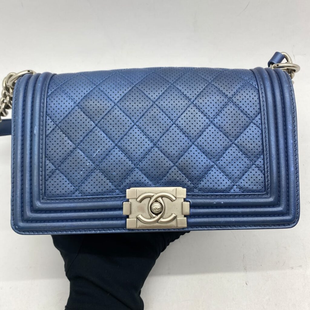 Chanel Boy Medium Blue Perforated SHW