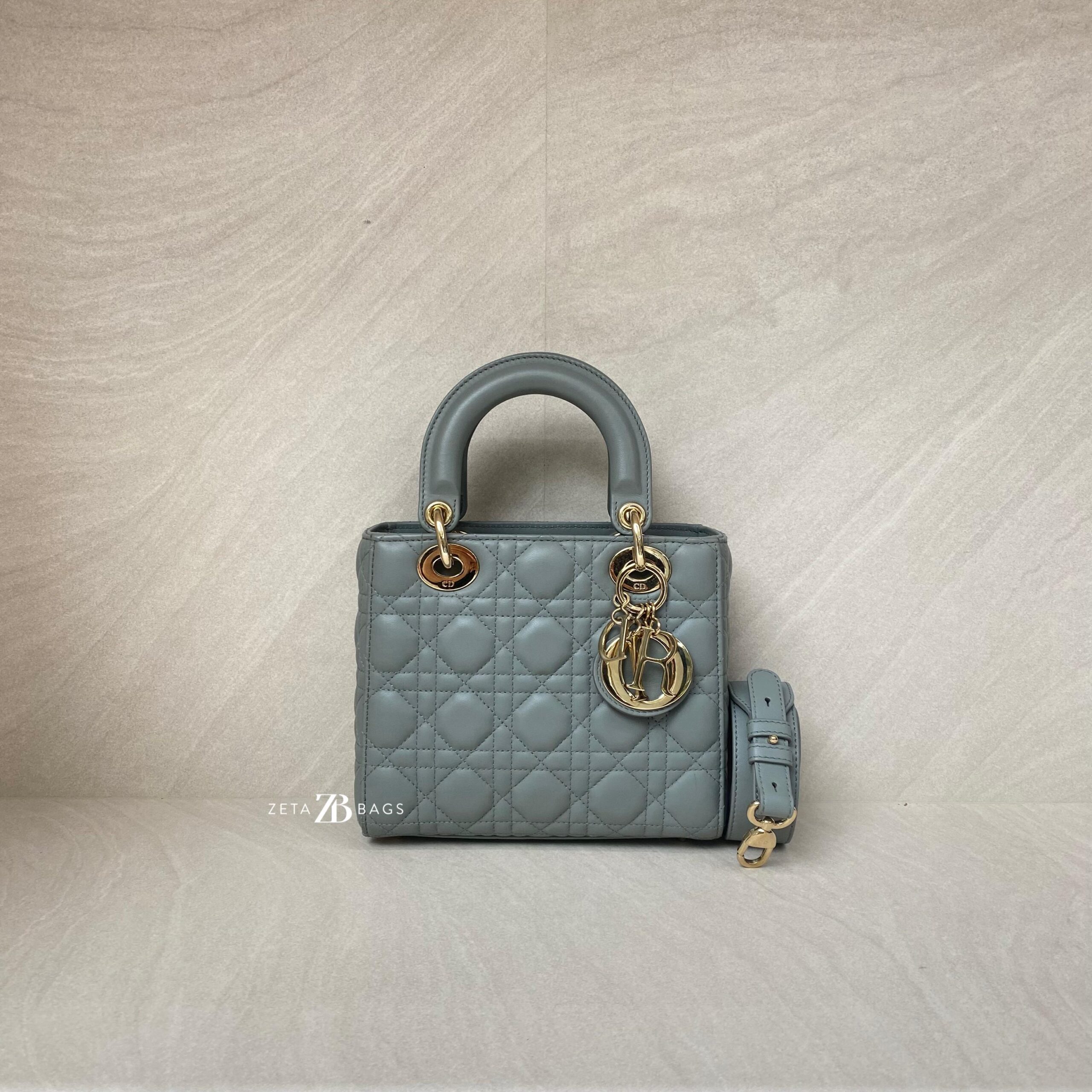 Dior Lady Dior Small Lambskin Grey Stone GHW