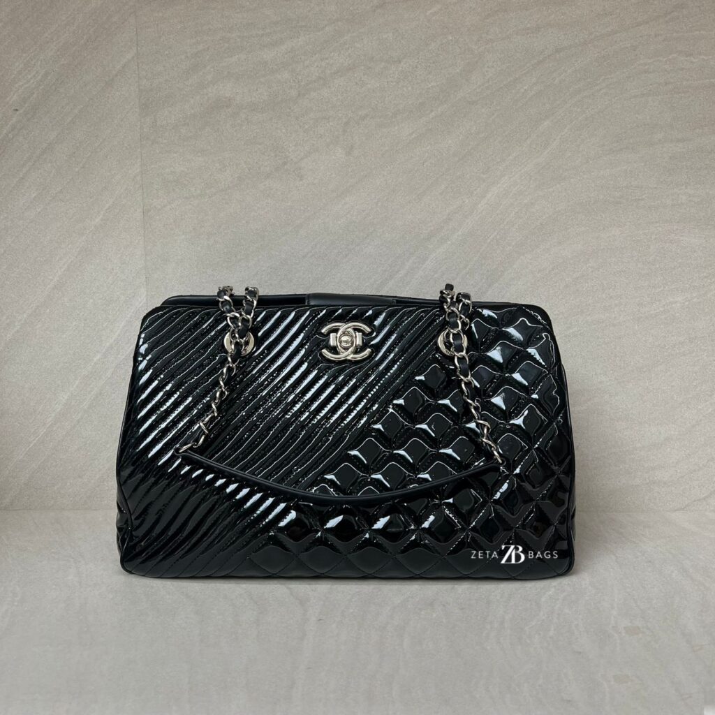 Chanel Coco Boy Shopping Tote Patent Black SHW