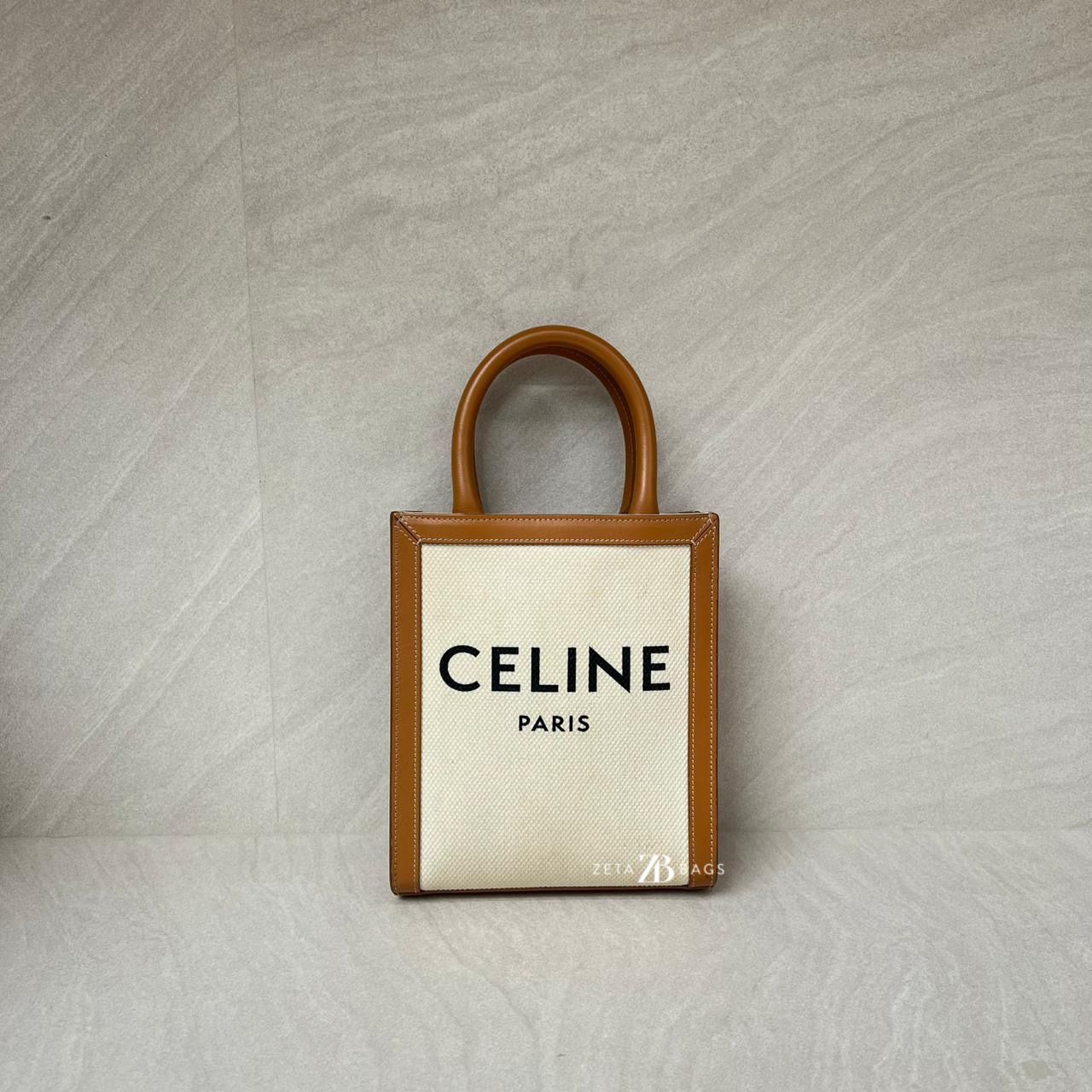 Celine Mini Cabas Canvas White And Tan