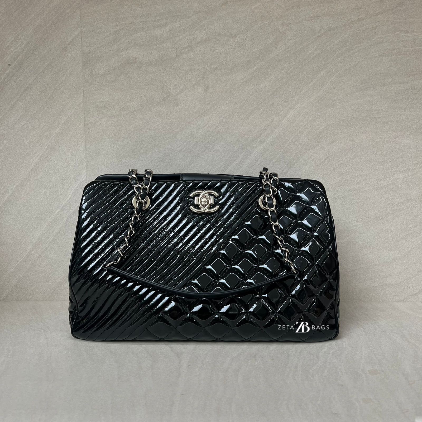 Chanel Coco Boy Shopping Tote Patent Black SHW