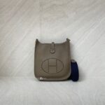Hermes Mini Evelyne Clemence Etoupe Bleu Indigo GHW