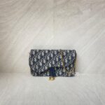 Dior Saddle Pouch With Chain Canvas Blue Oblique GHW