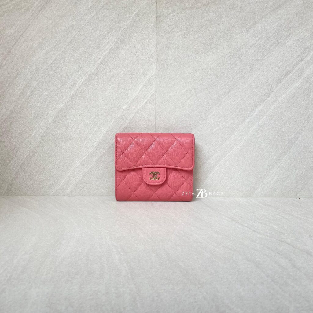 Chanel Classic Trifold Wallet Caviar Pink GHW