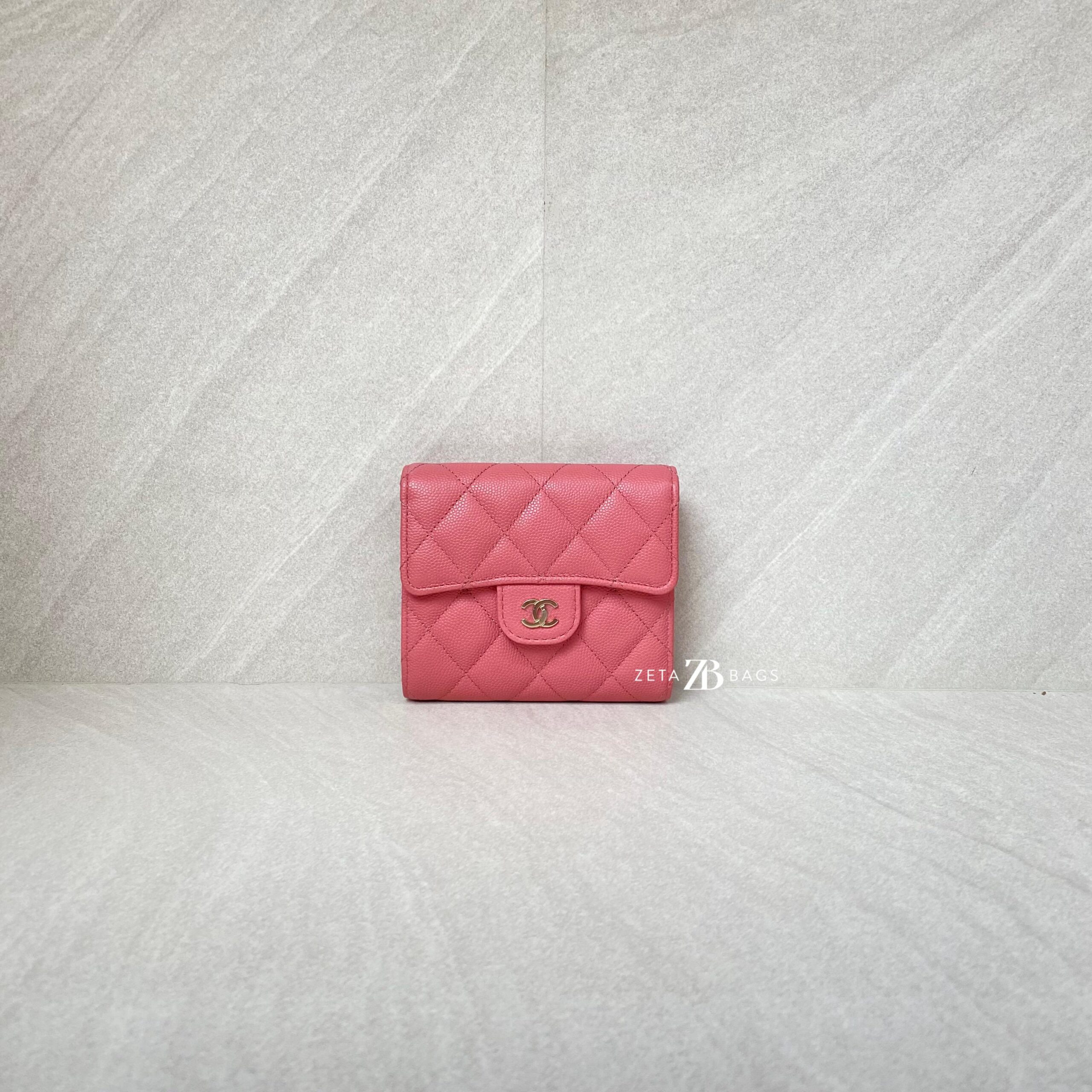 Chanel Classic Trifold Wallet Caviar Pink GHW