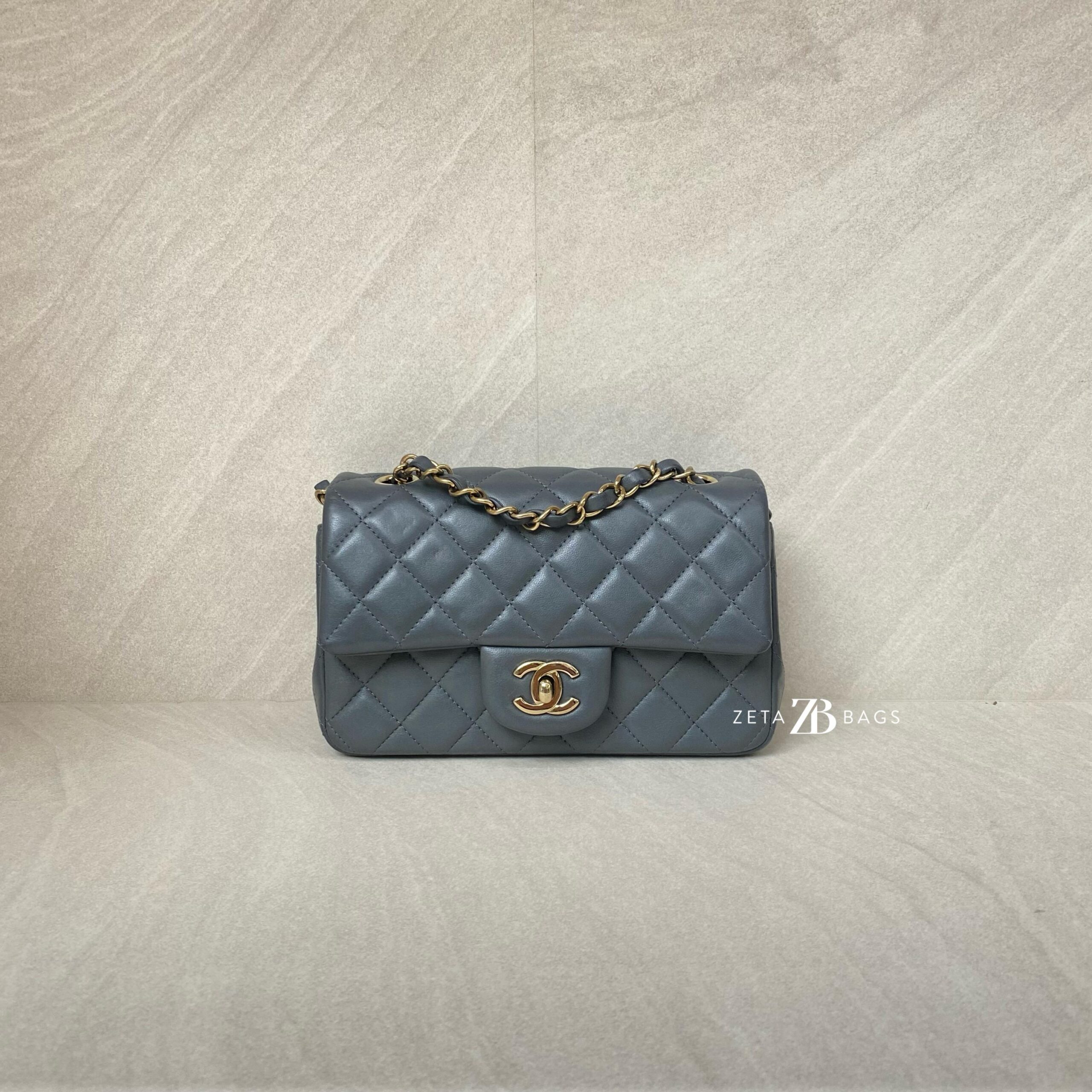 Chanel Mini Rectangel Classic Lambskin Grey GHW