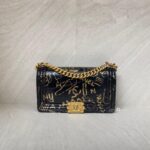 Chanel Boy 25 Crocodile Embossed Black Graffiti Gold GHW