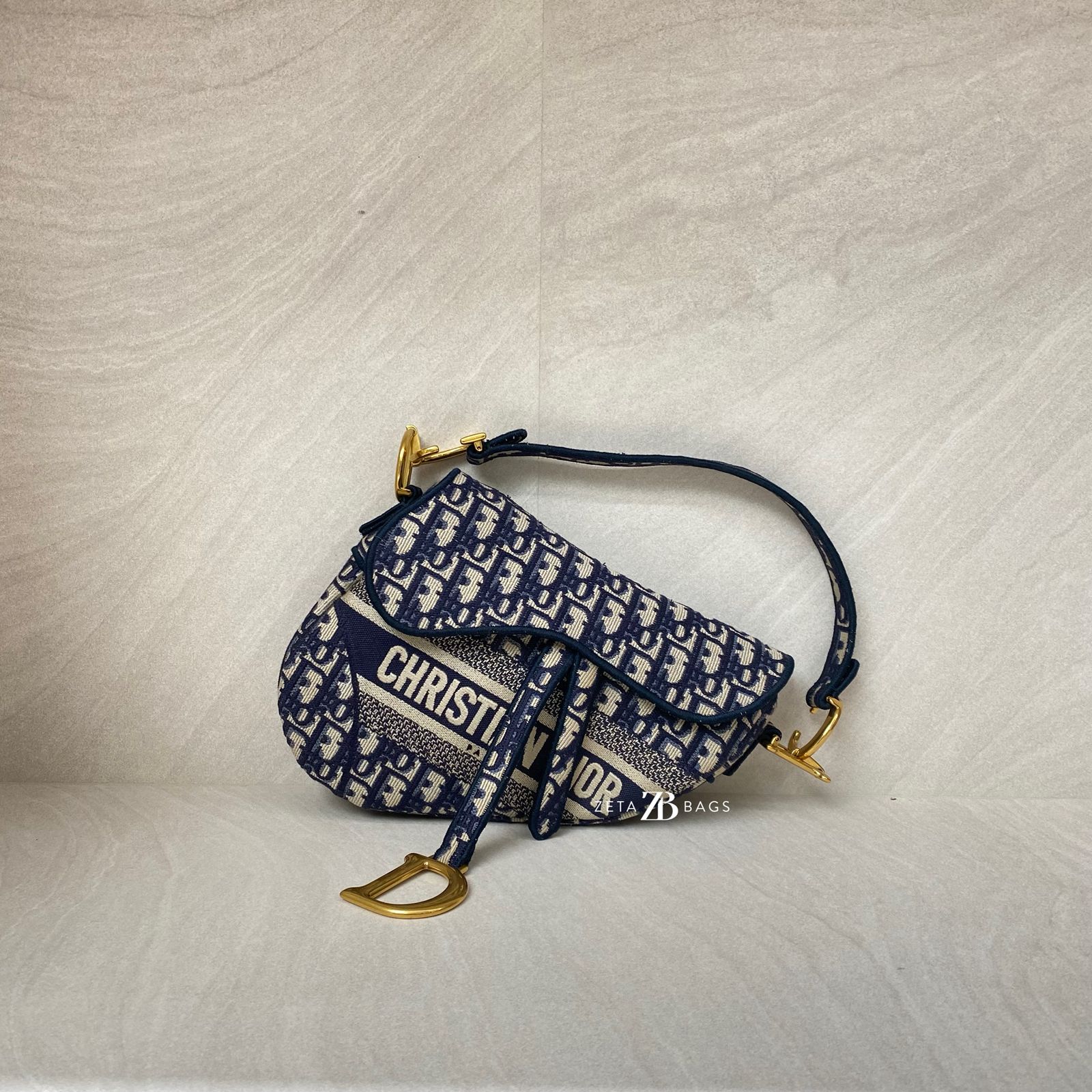 Dior Saddle Medium Canvas Blue Oblique GHW