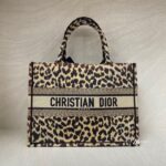 Dior Medium Book Tote Canvas Leopard Beige