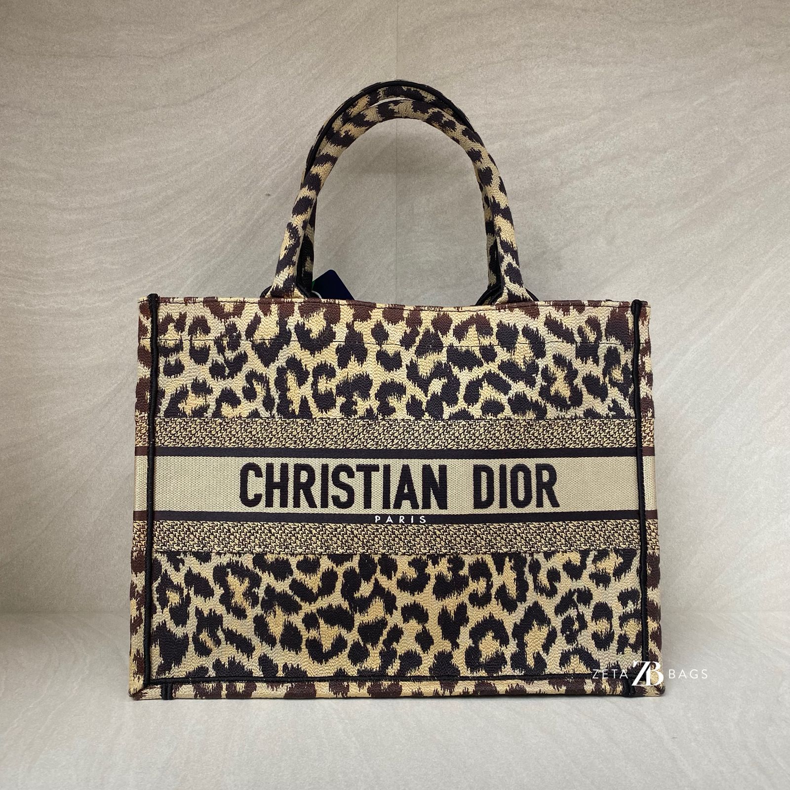 Dior Medium Book Tote Canvas Leopard Beige