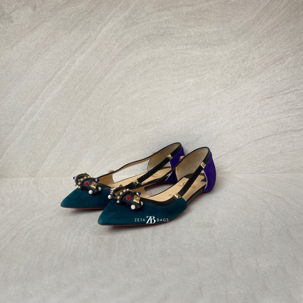 Christian Louboutin Tudor Young Flat Green And Purple Suede