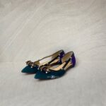 Christian Louboutin Tudor Young Flat Green And Purple Suede