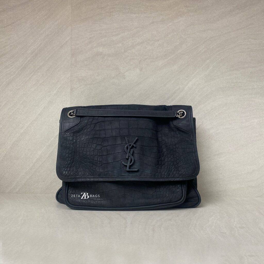 Saint Laurent Niki Large Nubuck Croco Black RHW