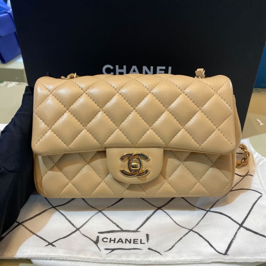 Chanel Mini Rectangle Beige Lambskin GHW