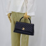 Chanel Coco Handle Medium Chevron Navy GHW