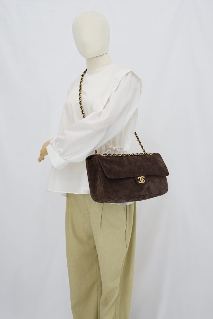 Chanel Flap Maxi Suede Dark Brown GHW