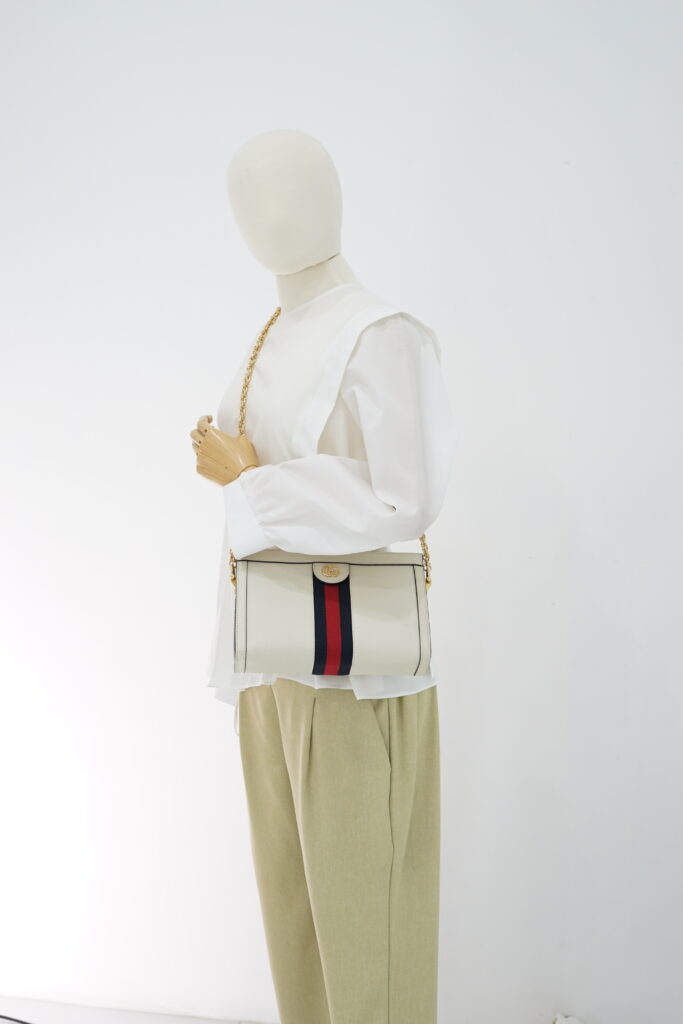 Gucci Ophidia Shoulder Chain Leather White GHW