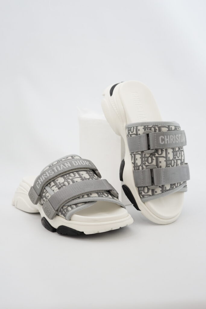 Dior D-Wander Slides Oblique Nylon Grey Stone