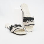 Prada Slide Sandals Embroidered White Black