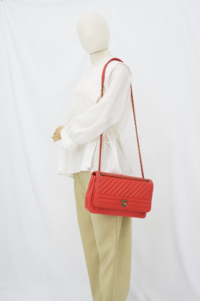 Chanel Flap Bag Caviar Red Orange GHW
