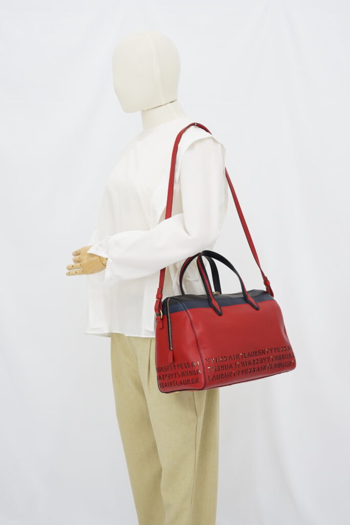 Saint Laurent SAC Flirty Bowling Perforated Red Navy Black GHW