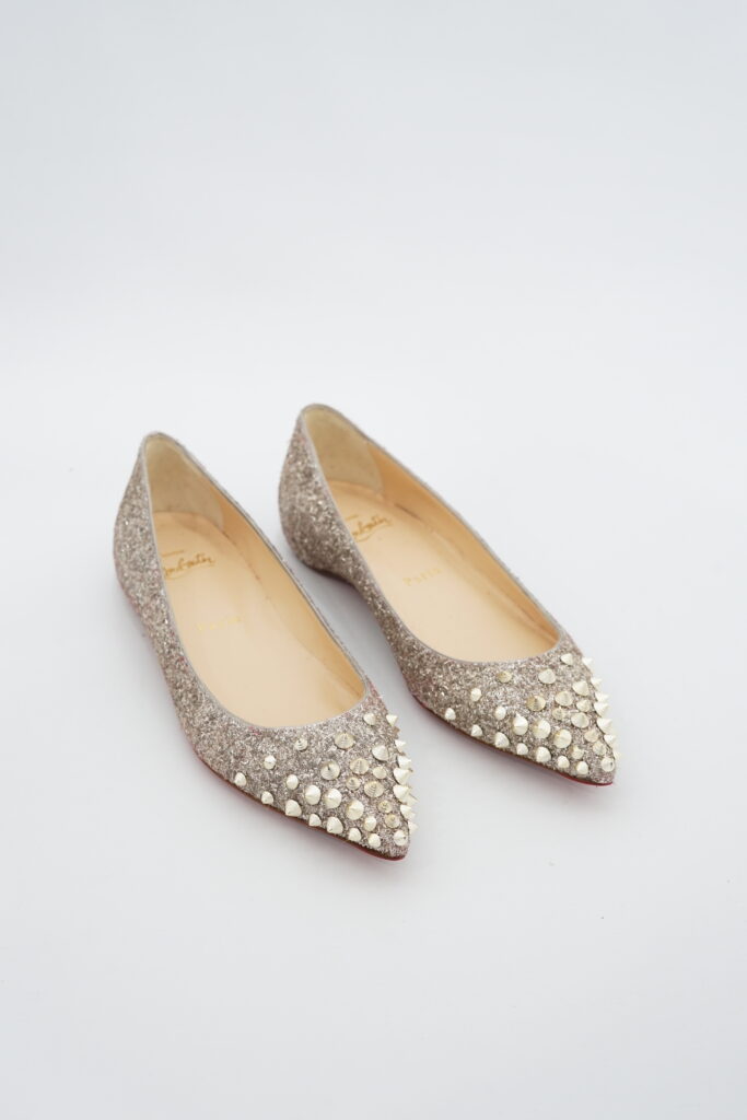 Christian Louboutin Sptikysheel Flat Glitter White Gold
