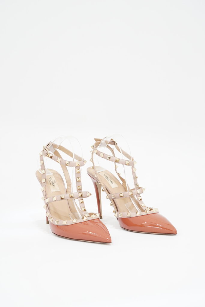 Valentino Rockstud Ankle Heels Patent Ginger