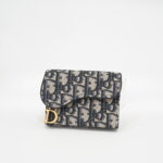 Dior Saddle Card Holder Canvas Blue Oblique