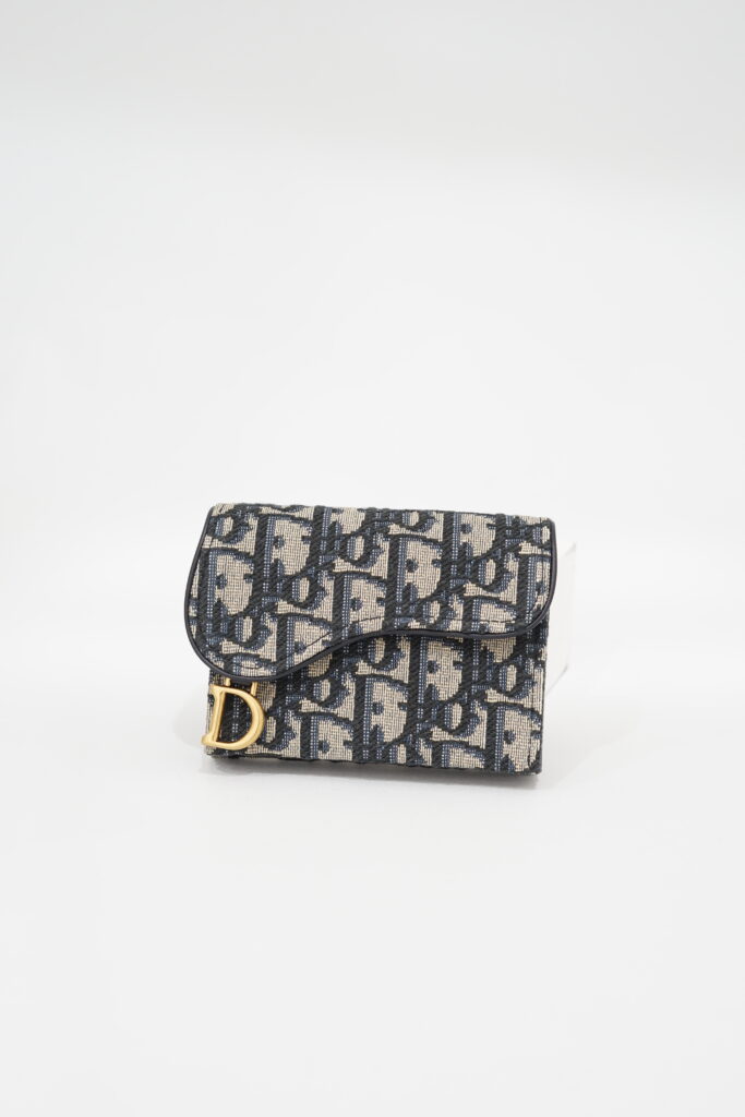 Dior Saddle Card Holder Canvas Blue Oblique