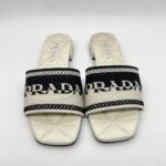 Prada Slide Sandals Embroidered White Black