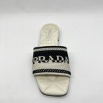 Prada Slide Sandals Embroidered White Black