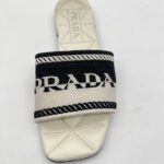 Prada Slide Sandals Embroidered White Black