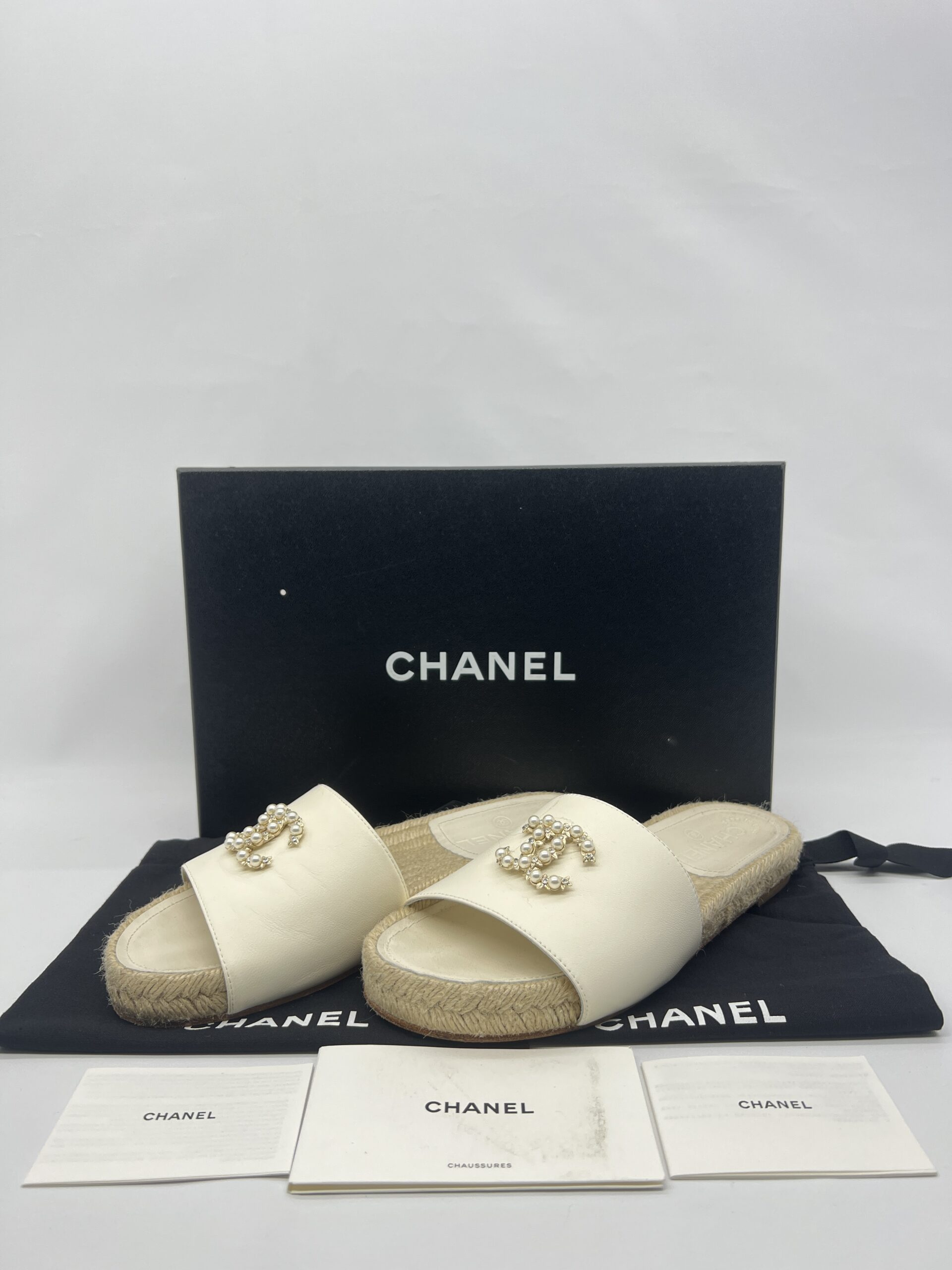 Chanel Espadrille Slides With White