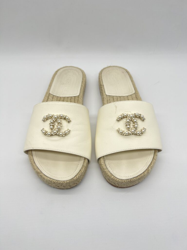 Chanel Espadrille Slides With White