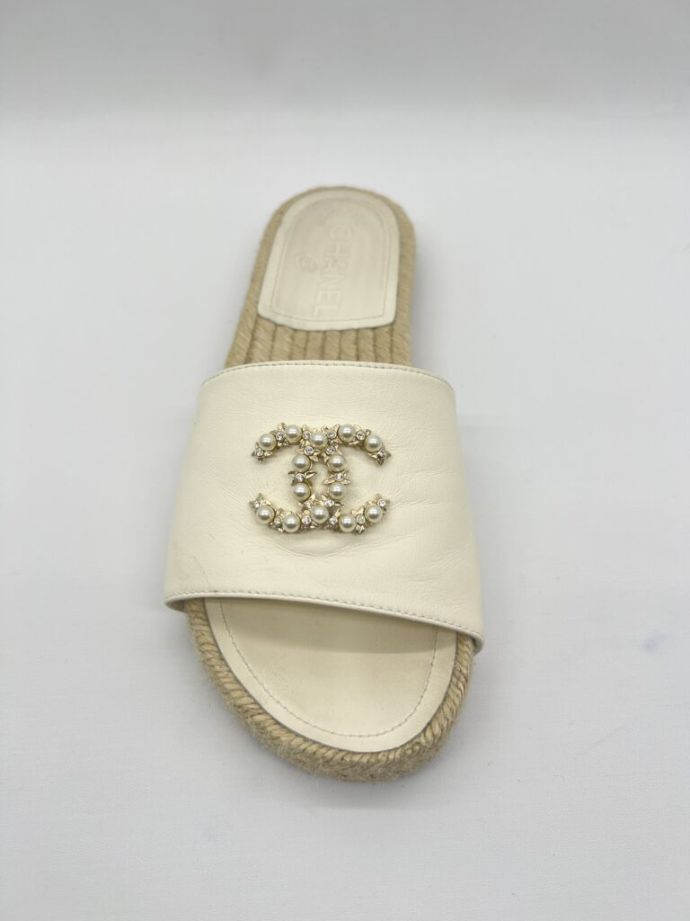 Chanel Espadrille Slides With White