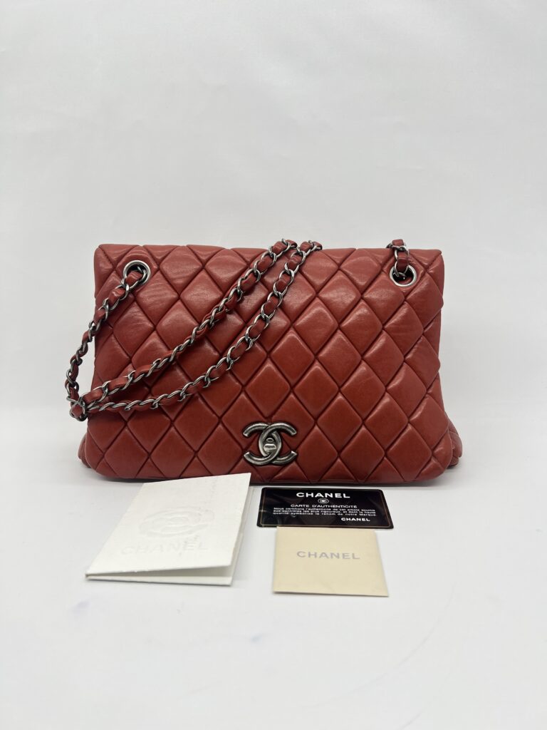 Chanel New Bubble Small Lambskin Red Orange RHW