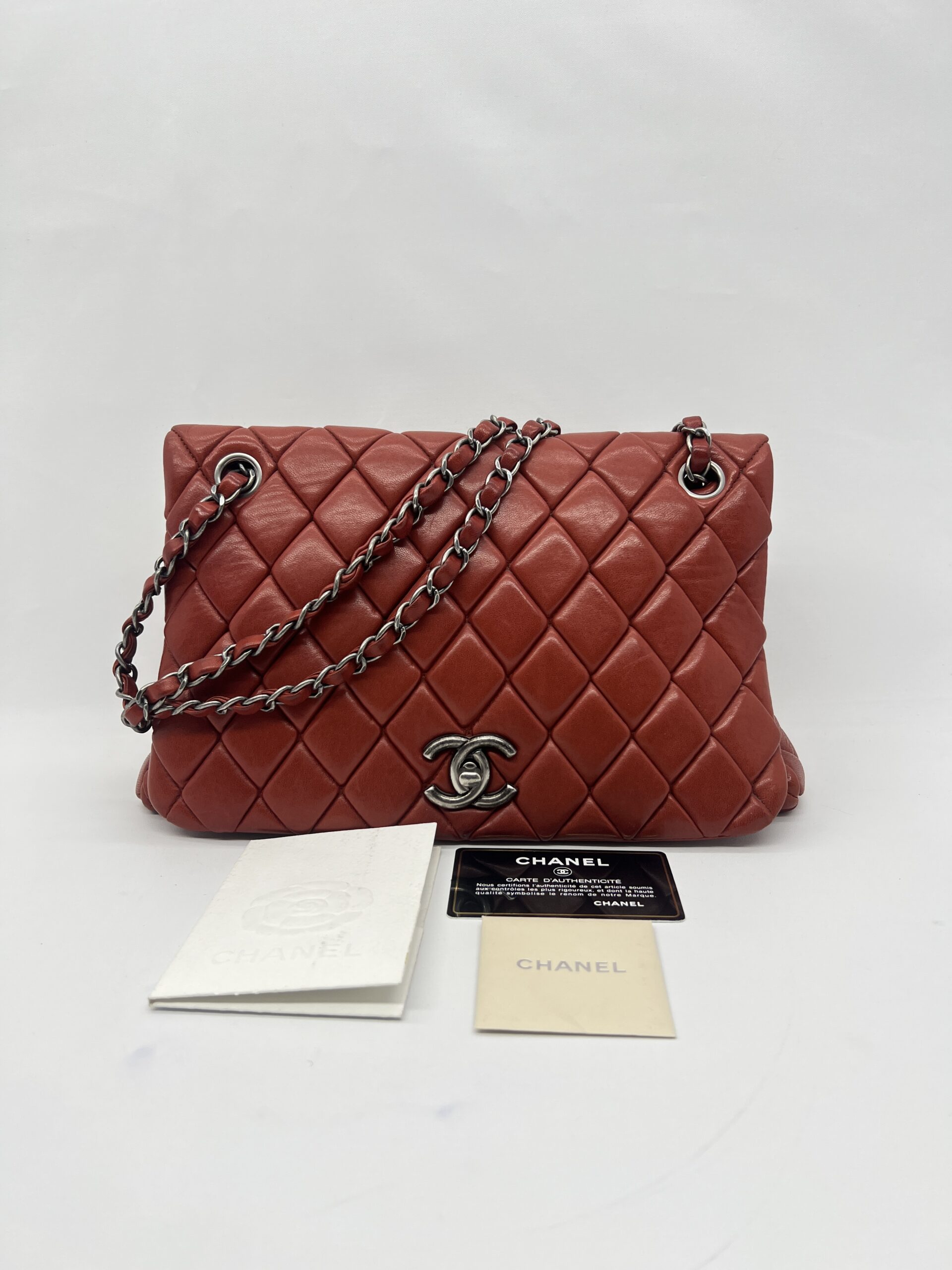 Chanel New Bubble Small Lambskin Red Orange RHW
