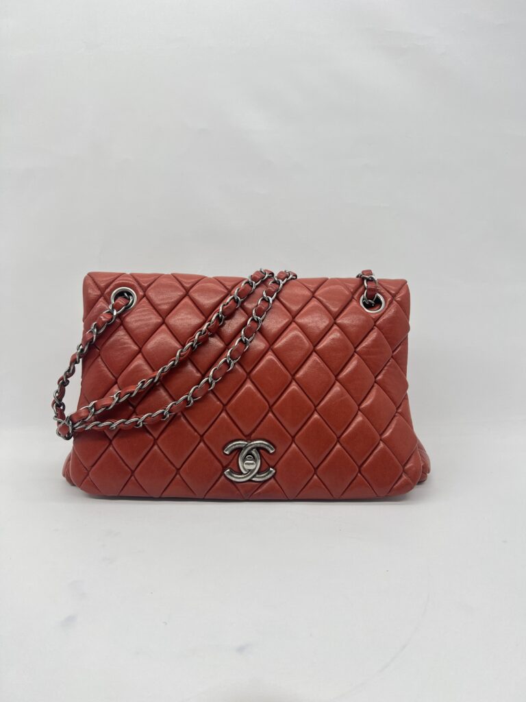 Chanel New Bubble Small Lambskin Red Orange RHW